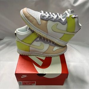 Women’s Nike Dunk High Cashmere Lemon Twist Pink and Green New Size 8W